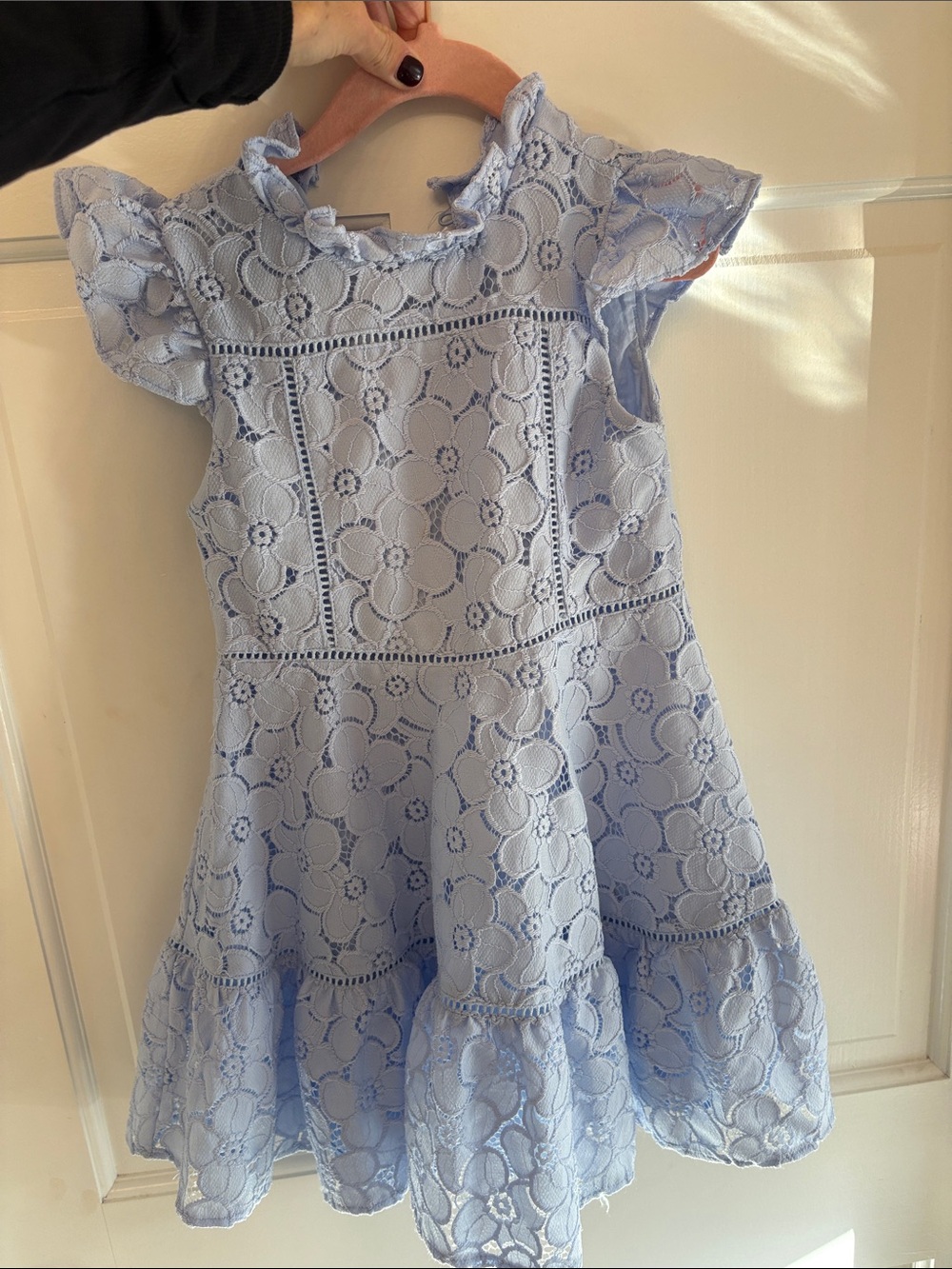 Janie and Jack Baby Blue Floral Lace Dress with Flutter Sleeves